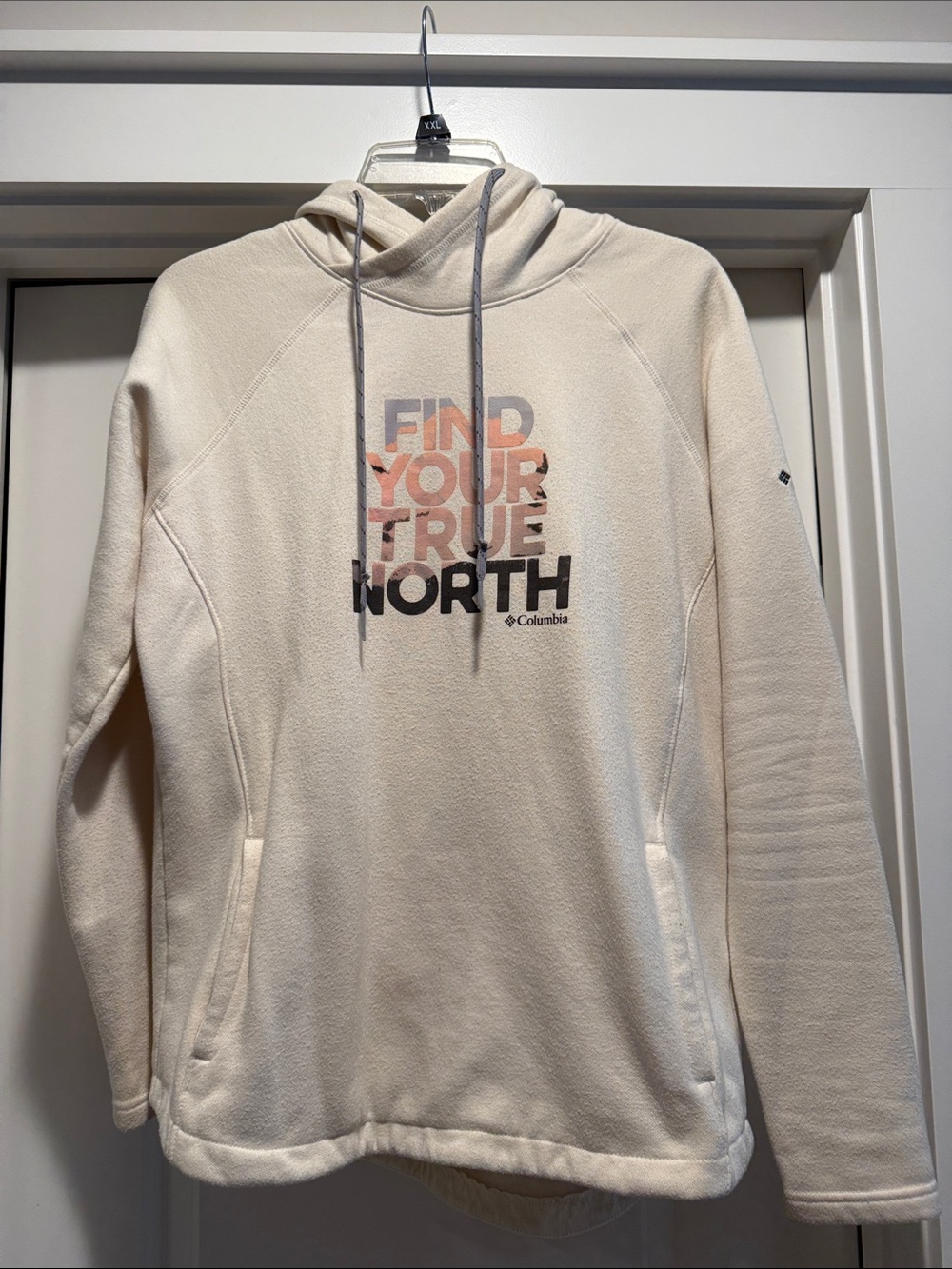 Columbia Cream Fleece Hoodie with Graphic Text
